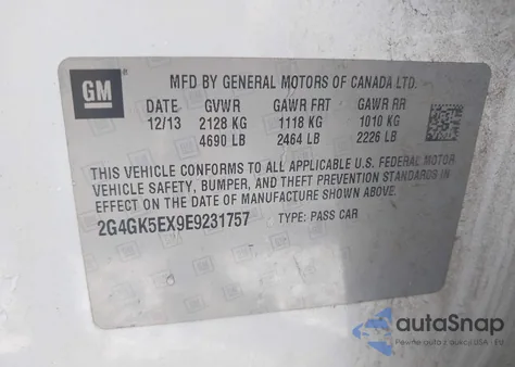 2014 Buick Regal Turbo from USA, damaged, VIN 2G4GK5EX9E9231757